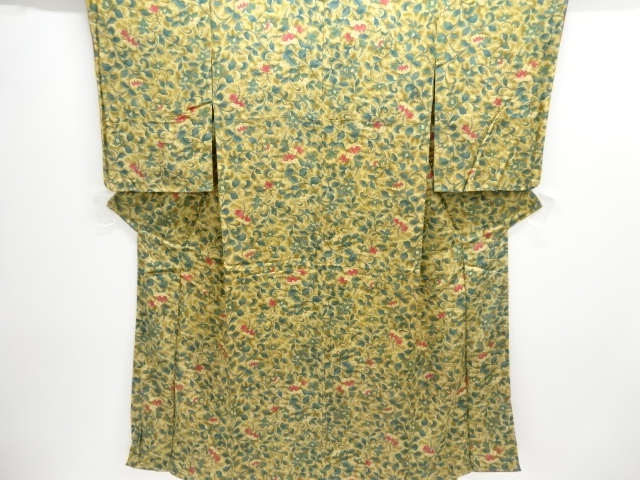 JAPANESE KIMONO / ANTIQUE KIMONO / SILK / MON KINSHA / FLORAL ARABESQUE